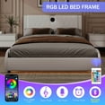 thumbnail image 4 of Queen Bed Frame with Built-In Bluetooth Speakers & RGB LED Lighting, Luxury PU Leather Headboard, Box Spring Free, Quick Assembly, White, 4 of 9