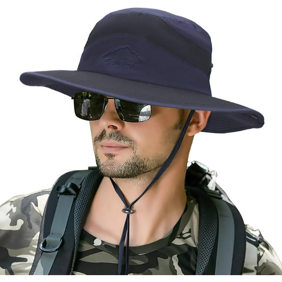 BLSCODE Men's Sun Hats UV Protection Summer Hat Wide Brim UPF50 Fishing Boonie Hat Waterproof Packable Bucket Cap Black