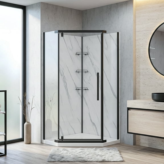 Dreamwerks Neo-Angle 38 in. W x 38 in. D x 79 in. H, 1/4" Thick Shower Enclosure Kit with Door, Base, Panels in Black