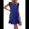 thumbnail image 2 of Vestidos de Verano para Mujer, Cuello Redondo, Corta, Dobladillo con Volantes, Vestido Informal Tipo Blusón, Azul XXL, 2 of 7