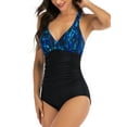 thumbnail image 3 of Csndyce Women One Piece Swimsuits V Neck Tummy Control Ruched Criss Cross-Back Bathing Suit Female, 3 of 7