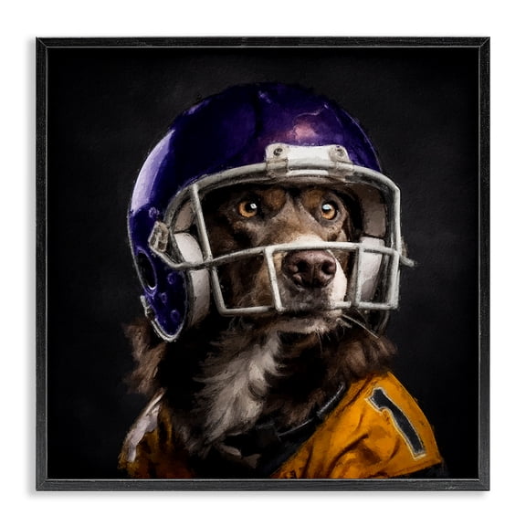 Stupell Industries Contemporary Dog with Football Helmet Black Framed Giclee Art, 12 x 12, by Sean Parnell