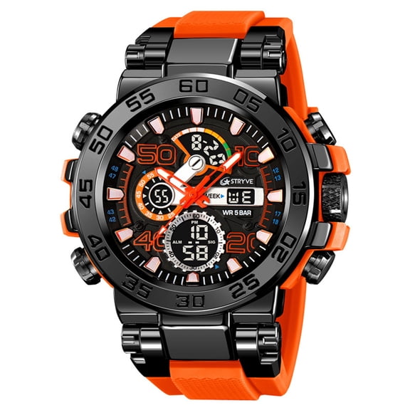 Resicozy Sports Watch for Men with Night Light Dual Display Digital Outdoor Swimming Wrist Watch Orange