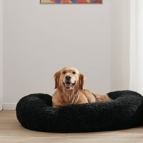 GOUWAN Calming Donut Dog and Cat Bed, 40" Plush Dog Bed Washable, Round Pet Beds for for Large Dogs，Black