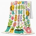 thumbnail image 2 of Bee Garden Whimsical Cartoon Bees Flowers, Festive Botanical Garden Scene, Warm Flannel Blanket for Sunroom and Reading Nook, Garden Lovers Valentine's Day Gift, Botanical Home Decor, 2 of 9