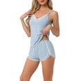 thumbnail image 4 of Conjuntos de pijama para mujeres INSPIRE CHIC, ropa de noche sin mangas, top de tirantes con ribete de encaje en V y pantalones cortos, trajes de lencería S azul, 4 of 6