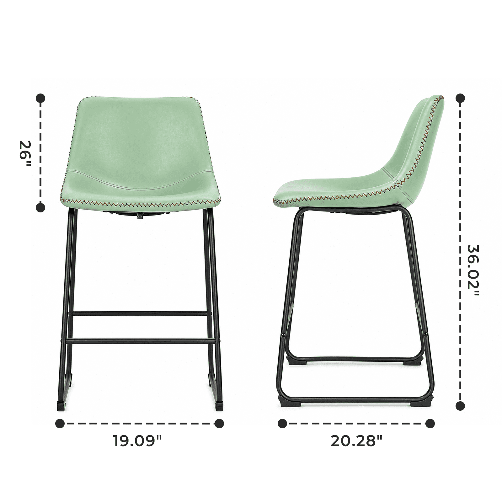 Alvantor 26 Inch Counter Height Bar Stools Set of 2, Armless Industrial Faux Leather Barstools with High Back and Metal Legs, Upholstered Comfortable Bar Chairs with Footrest