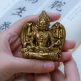 thumbnail image 3 of Handcrafted Three-Faced Mahakala Buddha Statue Vintage Brass 2.72in Protection & Power Unique Gift for Altar, 3 of 12