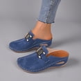 thumbnail image 6 of Rokment Womens Buckles Orthotic Clogs with Arch Support Trendy Casual Suede Closed Toe Platform Wedges Mid Heels Mules Backless Sandals for Ladies Summer Fall Blue Size 6.5, 6 of 9