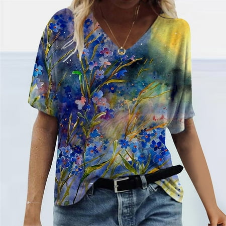 

lystmrge Loose Casual T Shirt Short Sleeve Scrub Jackets Women s Summer Shirts Cute Summer Tops For Women Plus Size Tops U Neck Print Short Sleeve T Shirt Tops Casual Loose Blouse Tops