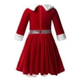 thumbnail image 2 of Hansber Robe de Noël pour Filles Père Noël en Velours à Manches Mi-Longues en Fausse Fourrure à Col en V Robe Plissée de Fête des Fêtes Rouge 16, 2 of 7