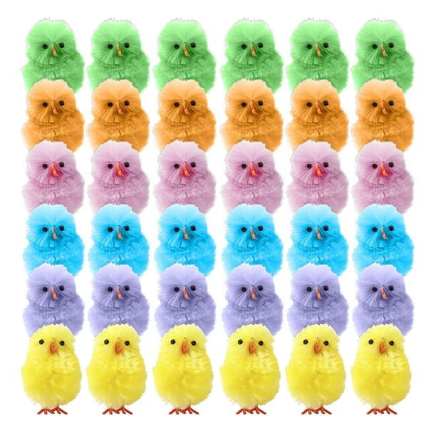 36 pollitos de Pascua de peluche, mini pollitos de peluche de imitación, pequeños y coloridos, rellenos de cesta de Pascua para decoración de primavera, hogar y jardín.