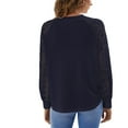 thumbnail image 3 of SWSMCLT Women's Lace Illusion Long Sleeve Shirt Waffle Knit Tshirt Soft Patchwork Fashion Crew Neck Sweatshirt Fall Top Dark Blue 10, 3 of 4