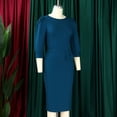 thumbnail image 6 of MORTTIC Women's Crew Neck Bodycon Pencil Dress with Peplum, 3/4 Sleeve Office Wear to Work Dress Peacock Blue，XL, 6 of 16