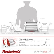 Classic 260 Pasta Maker Machine, 26 Cm Wide Rollers, 9 Thickness Positions, 2 Cutting Positions, Stainless Steel. Includes Reinforced Hand Crank And Two Clamps (White)