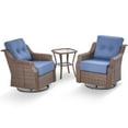 thumbnail image 5 of POCASSY 3 Pieces Patio Furniture Set with 6-Inch Thick Cushions Outdoor Swivel Patio Chairs Set of 2, Outdoor Brown Wicker Swivel Glider Rocking Chairs with Side Table for Porch Deck - Blue, 5 of 11