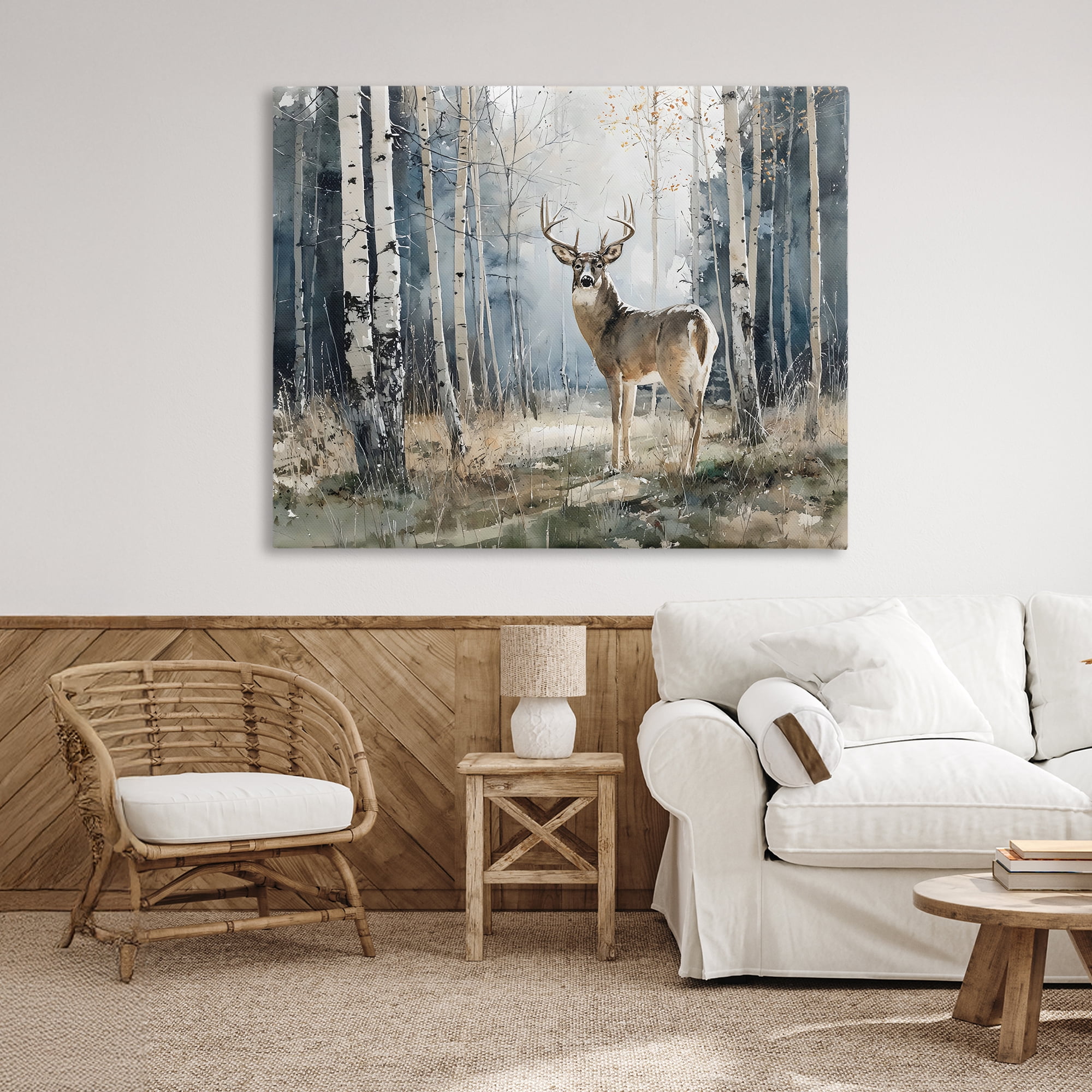 Stupell Industries Lone Stag in Birch Forest Canvas Wall Art, design by Franklyn Gregory