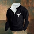 thumbnail image 2 of DODADAWANJ Mens Stand Collar Sweatshirts Bull Graphic Quarter Zip Pullover Big and Tall Long Sleeve Sweatshirt for Outdoor Daily Travel Black M, 2 of 4