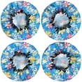thumbnail image 2 of Shower Caps,Pioneer Flower Floral Print Pattern Waterproof Shower Cap for Women 4 Pieces,Double Reusable Hair Cover for Shower PEVA Elastic Stretch Hem, 2 of 7