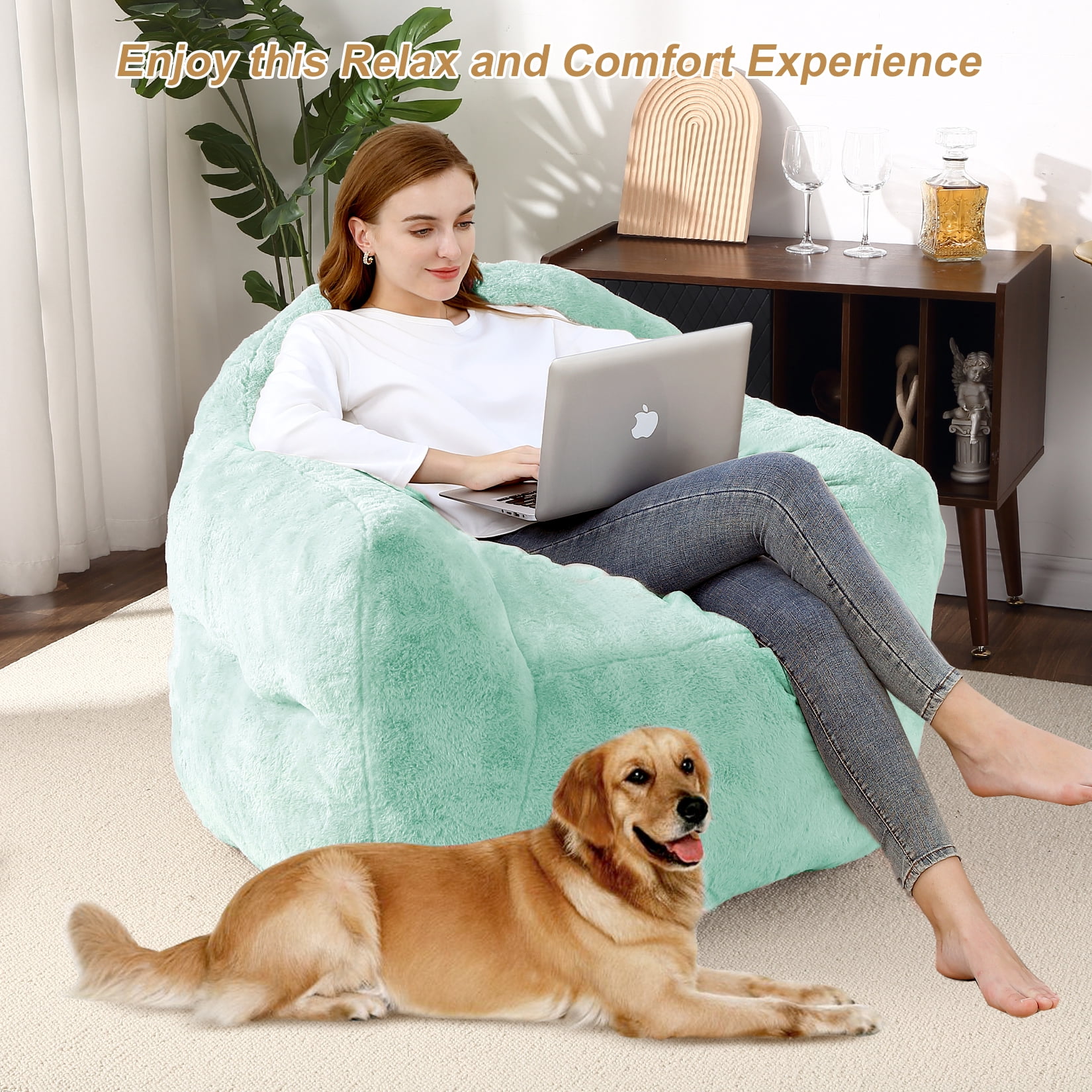 Extra Large Bean Bag Chair 39 Inch,Pre-Filled Plush Beanbag Sofa for Adults, Kids & Teens, Comfortable Lounge Chair for Bedroom & Living Room