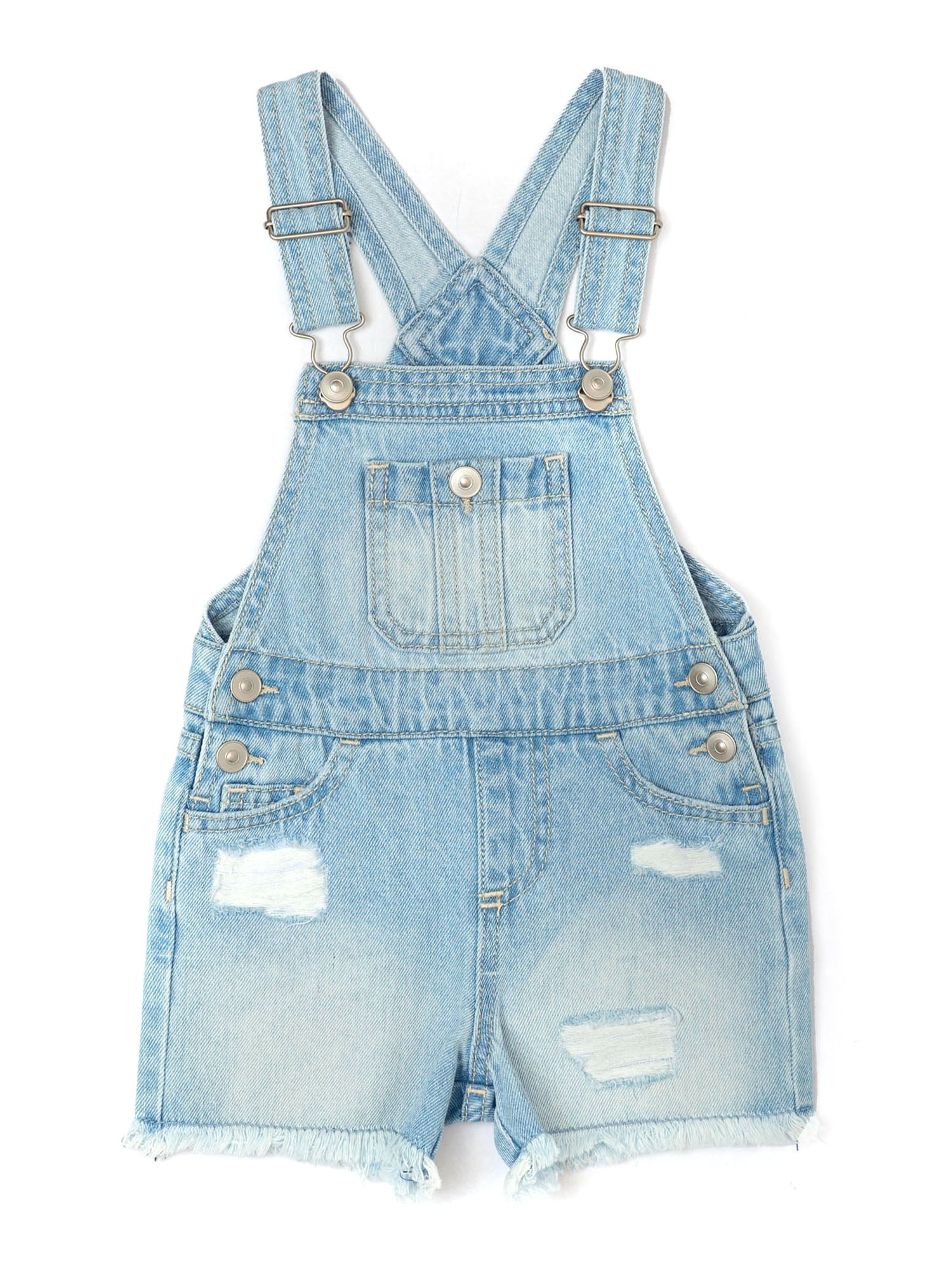 Wonder Nation Toddler Girls Destructed Denim Shortall, Sizes 2 Toddler-18 Months