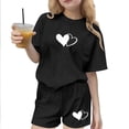 thumbnail image 2 of ITSAME Girls Outfit Set, Heart Print Crewneck T-Shirt and Elastic Waist Shorts Summer Casual Active Set 2-Piece Black Size 5-6T, 2 of 6