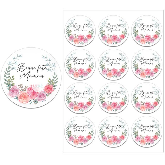 Bonne Fête Maman French Happy Mother's Day Decor Stickers Labels Joyeuse Fête Des Mères Floral Self-adhesive Paper Labels4.5cm-48pcs Gao Jinjia LED