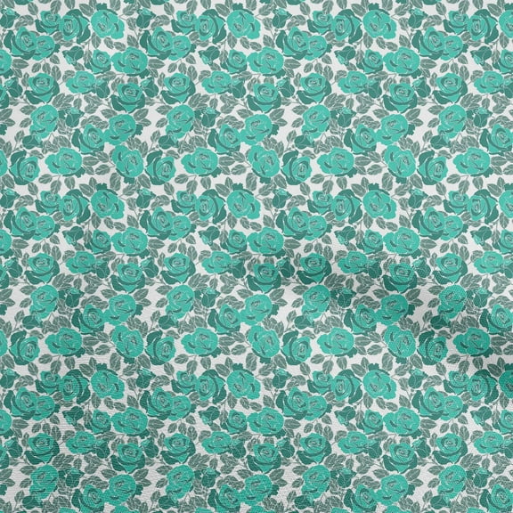 oneOone Polyester Spandex Turquoise Green Fabric Florals Fabric For Sewing Printed Craft Fabric By The Yard 56 Inch Wide
