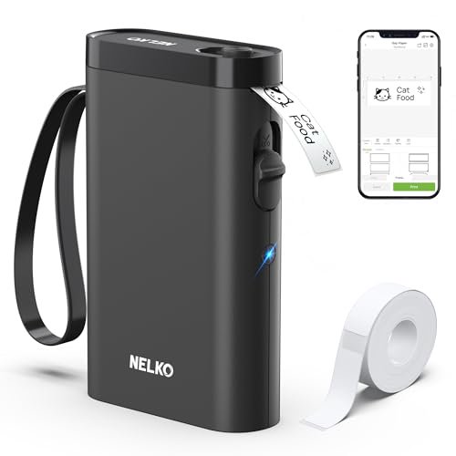 Impresora de etiquetas Nelko con cinta, impresora de etiquetas Bluetooth P21, mini impresora de etiquetas inalámbrica con múltiples plantillas para organizar la oficina y el hogar, color negro