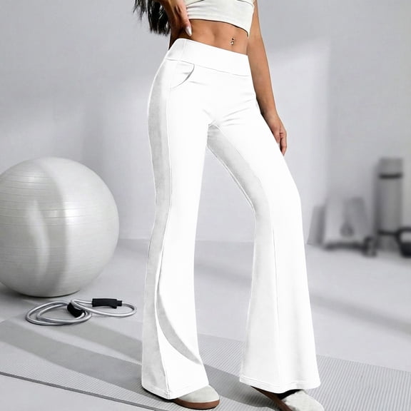 Siminsem High Waisted Flared Yoga Pants With Pockets for Women Butt Lifting Workout Leggings Petite Palazzo Pants Casual Summer Beach Travel Clothes Lounge Wide Leg, White, 2XL