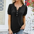 thumbnail image 5 of Fesfesfes Girls Crop Top Fashion Casual Women's Solid Short Sleeve Round-neck Fold Button T-shrit Top Blouse Winter Tops for Women XL(US:10), 5 of 7