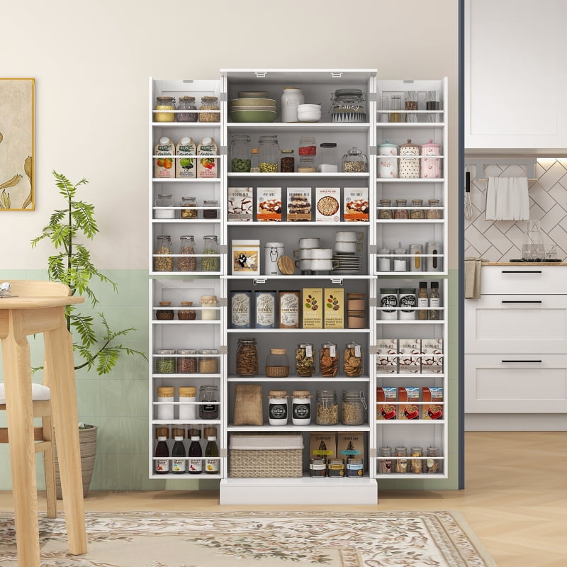 Alvantor Kitchen Pantry Storage Cabinet with 4 Doors & 16 Door Shelves 23.6" W x 13.8" D x 65.4" H White