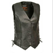 Milwaukee Leather Women's Braided Side Lace Vest, Buffalo Snaps (X-Large) - X-Large ML1255