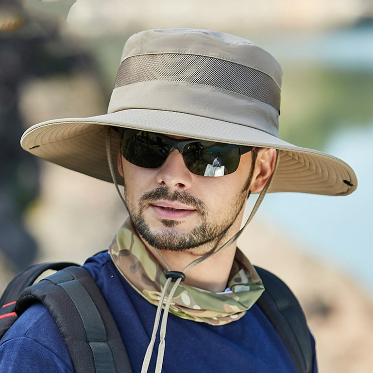 Men's Hat Summer Sun Protection Hat Wide Brim UV Protection Waterproof for  Safari Fishing, Hunting Boating Cap with Adjustable Drawstring 