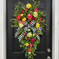 thumbnail image 1 of 20 inch Spring Summer Front Door Teardrop Wreath Artificial Tulip Flowers Swag Teardrop Wreath Decoration with Fake Tulips and Green Leaves for Front Door Window Wall Home Decor, 1 of 9
