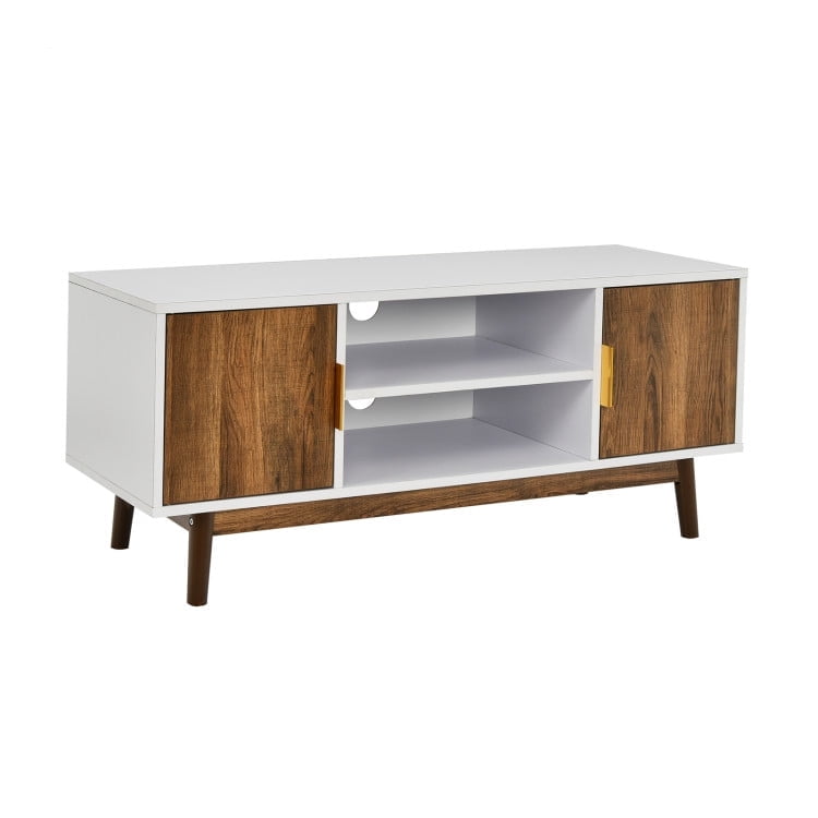 Demi Bonn TV Cabinet, 2 Door TV Stand with 2 Cabinets and Open Shelves for TVs Up to 50" TV, Media Entertainment Center with Storage, for Living Room, Bedroom, White & Oak