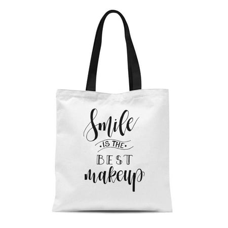 ASHLEIGH Canvas Tote Bag Smile Is the Best Makeup Lettering Ink Positive Durable Reusable Shopping Shoulder Grocery (Best Ink To Use On Canvas)