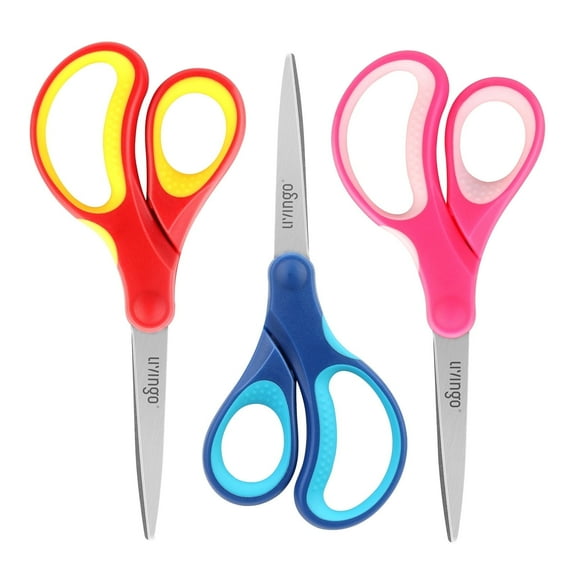LIVINGO 3 Pack 7 inch Scissors, Sharp Pointed Tip for Ages 12 up Student, Red, Pink, Blue