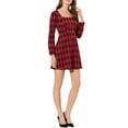thumbnail image 6 of INSPIRE CHIC Women's Fall Square Neck Long Sleeves a-Line Plaids Dress Black-Red XL, 6 of 7