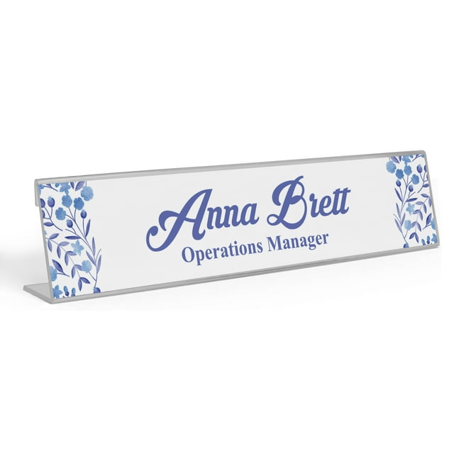 Printtoo Personalized Desk Name Plate Pretty Floral & Leaves Custom Acrylic Office Desk Name Plate Accessory 2x10 Inches