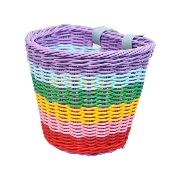 Cesta de bicicleta Cesta delantera para bicicleta para niños, cesta colgante para bicicleta, cesta tejida de ratán PP con cinturones ajustables