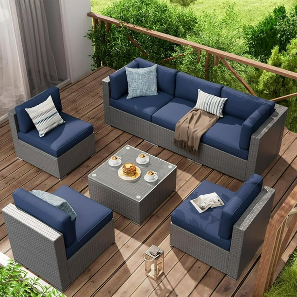 SOLAURA 14Pcs Outdoor Furniture Replacement Cushions Fits 6 seat Sectional Rattan Conversation Set Patio Water Resistant Replacement Sofa Cushions