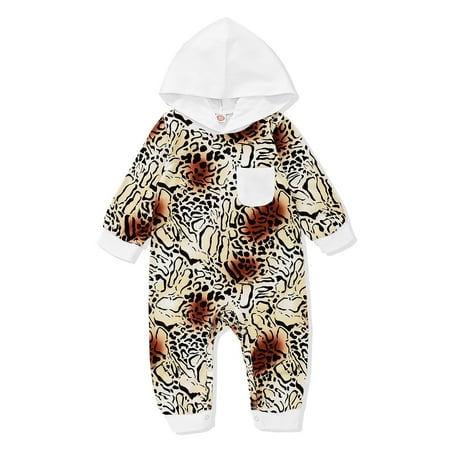 

KIMI BEAR Infant Boys Rompers 12 Months Infant Boy Autumn Bodysuits 18 Months Infant Boy Casual Hooded Long Sleeve Jumpsuits Leopard