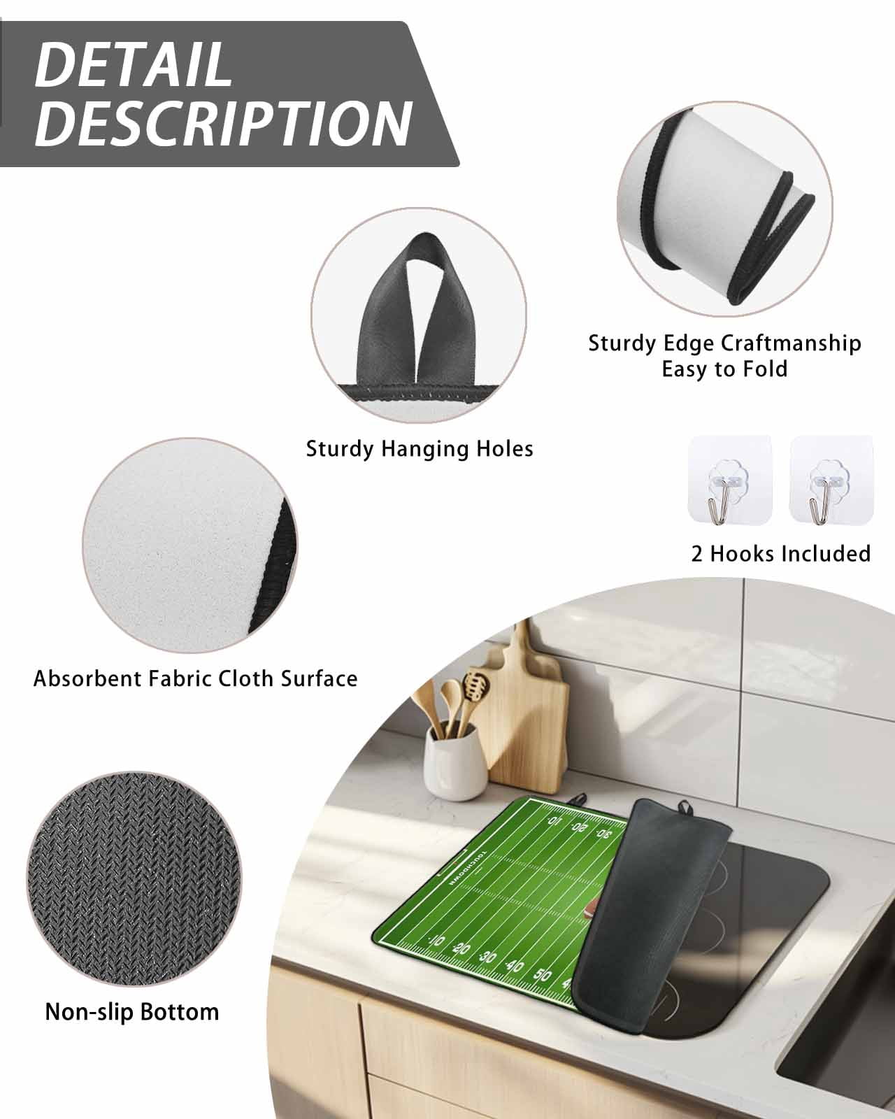 Stove Top Covers for Electric Stove, Rugby Sport Glass Stovetop Cover Protector, American Football Field Stadium Induction Cooktop Protector Oven Mat for Kitchen Countertop 24"x21"