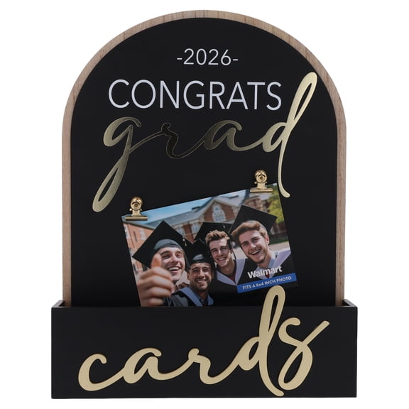 Congrats Grad Picture Frame with Card Box, Black and Gold, 6" x 4", Graduation by Way To Celebrate