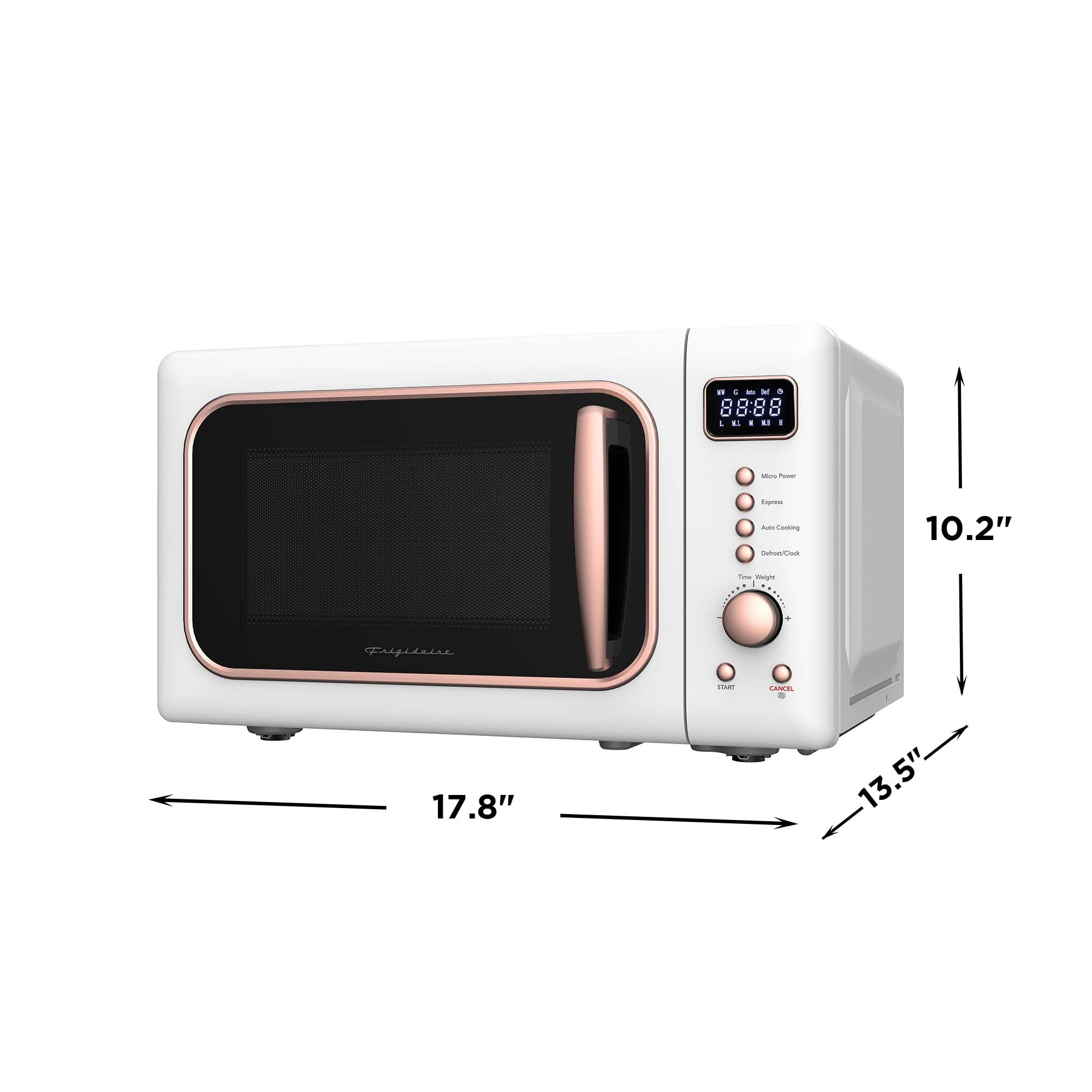 Frigidaire 0.7 Cu. Ft. 700 Watt Retro Countertop Microwave Oven, White and Rose Gold