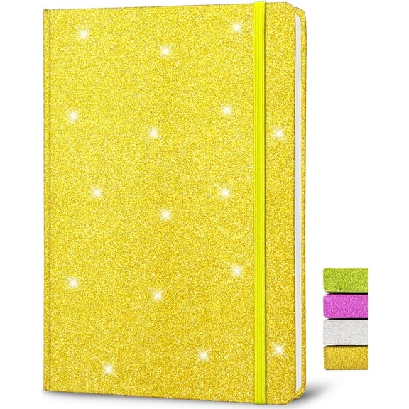 Golden Glitter Notebook, 8.3x5.7” 160 Lined Pages Glitter Never Peel Off Sparkle Journal for Wide Ruled A5 Hardcover Notebooks for Teens Women Writing Note Taking Office Work Gifts