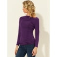 thumbnail image 3 of Blusa de punto de manga larga con cuello alto fruncido para mujer Púrpura S, 3 of 5