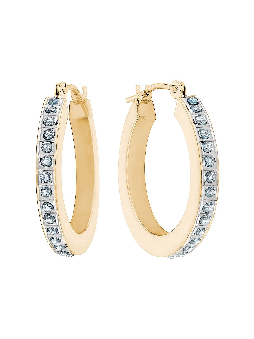 Gem & Harmony Accent Diamond Round Hoop Earrings in 14K Yellow Gold (3/4 inch) for Women