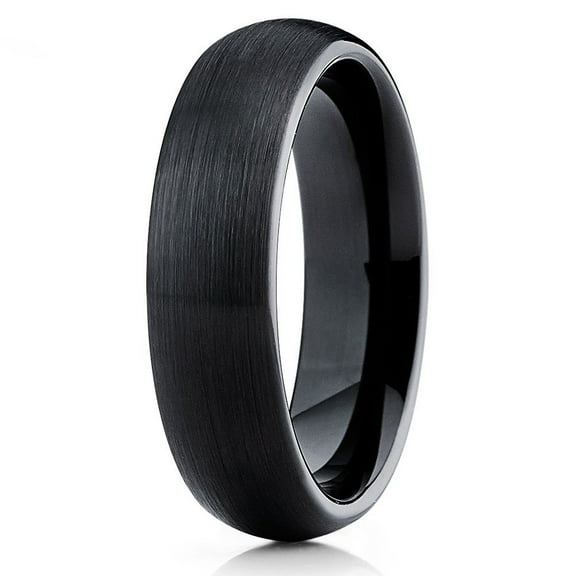 6mm Brushed Black Tungsten Carbide Wedding Band Dome Shape Classic Ring Comfort Fit Unisex